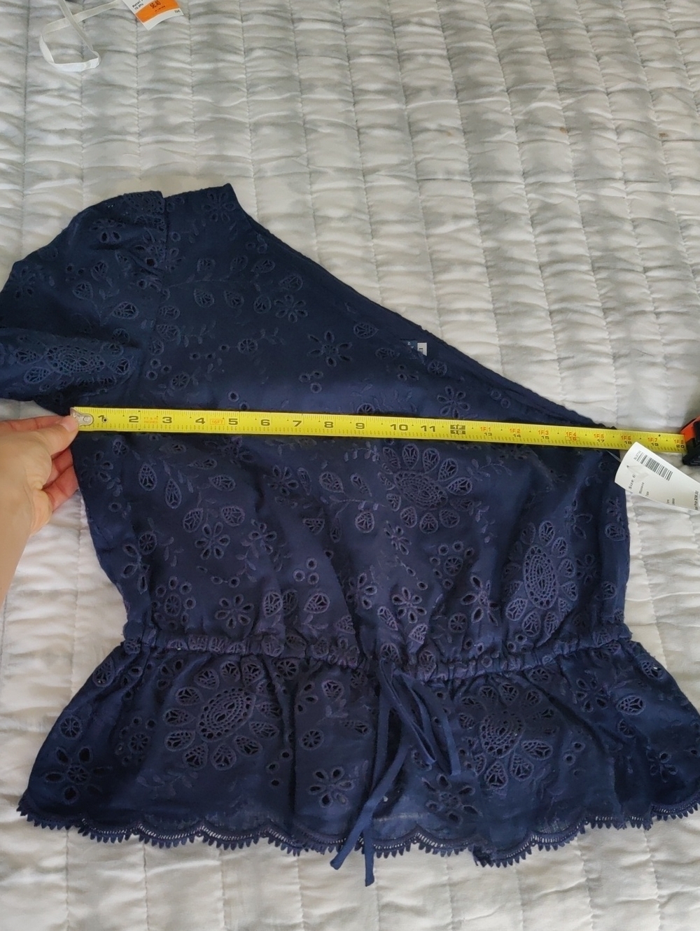 New!Polo Ralph Lauren Broderie Anglaise Navy One-Shoulder Eyelet Peplum Top Y2K - Picture 12 of 15